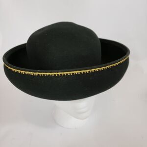 60s 70s Vintage Church old lady hat Mexican Sombrero 100% wool felt gold black